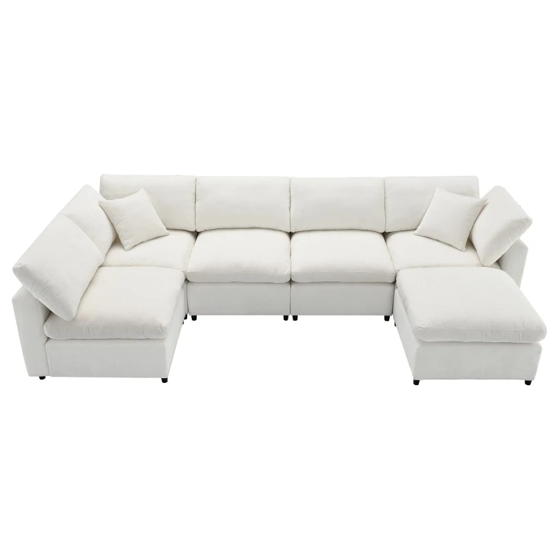 130" x 65" Modern Modular Cloud Sofa Bed with Ottoman, 6-Seat, Convertible U Shaped Sofa for Living Room, Apartment, Beige