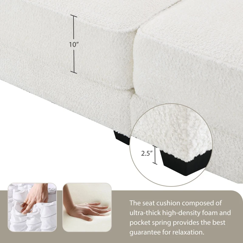 Convertible Sectional Sofa Bed Set with Ottoman, 4-Seat Loveseat for Living Room, Apartment, Office, 81″ L x 55″ W x 32″ H, White