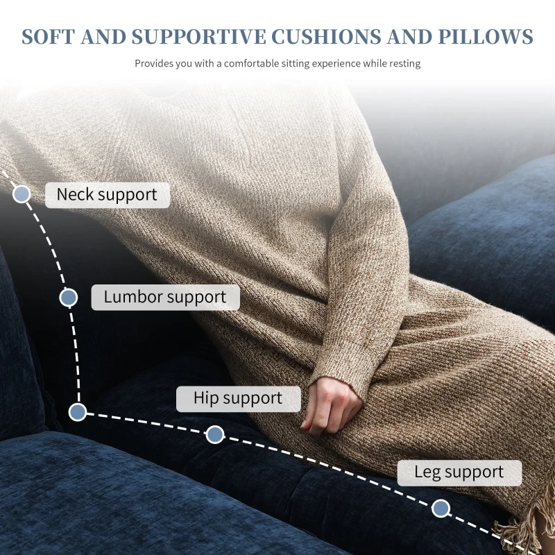 118" x 55" Modern L-Shaped Chenille Cloud Sofa with Double Seat Cushions and Chaise Lounge, 5-Seat Couch for Living Room, Dark Navy