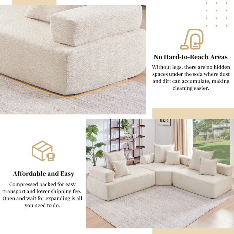 Oversized Modular L Shaped Sectional Sofa with 3-Piece Free Combination, Convertible Couch for Living Room, 103.5" L x 95.5" W x 24.5" H, Beige