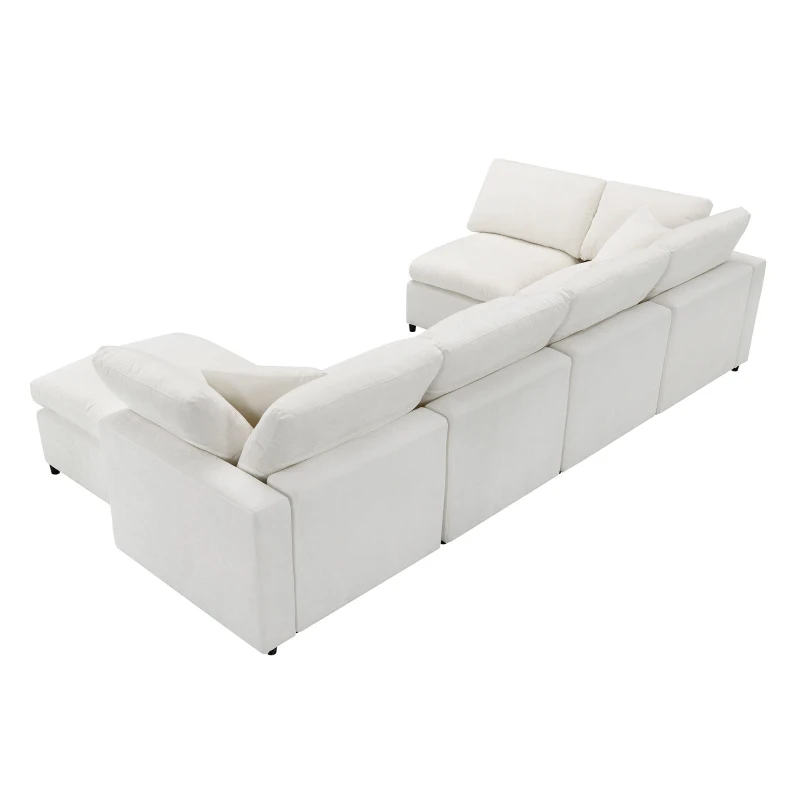 130" x 65" Modern Modular Cloud Sofa Bed with Ottoman, 6-Seat, Convertible U Shaped Sofa for Living Room, Apartment, Beige