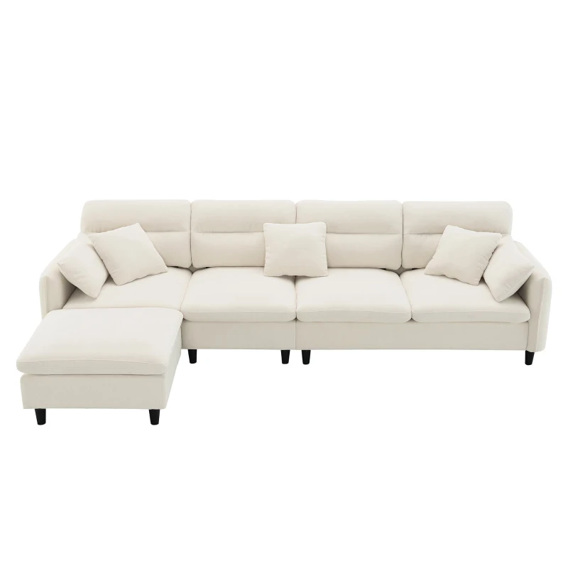 110" x 62" Modern L-Shaped Convertible Sectional Sofa with Free Pillows, 5-Seat Furniture for Living Room, 110″ L x 62″ W x 34″ H, Beige