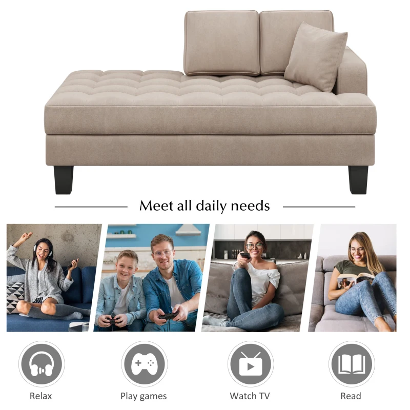 Deep Tufted Upholstered 2-Piece Chaise Lounge Set with Toss Pillows, Foam Cushions, and Track Arms, 64" L x 31.5" W x 33" H, Warm Grey