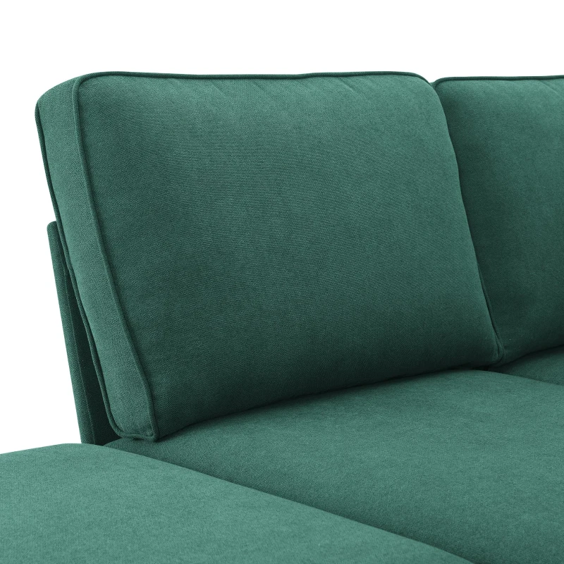 Modern 5-Seat L-Shape Sectional Sofa Set with Chaise Lounge and 3 Pillows, Terrycloth Fabric, 90″ L x 88″ W x 35″ H, Green