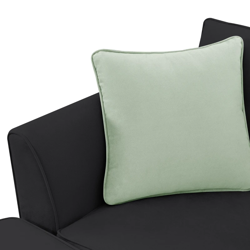 112" x 87" 7-Seater Modular Sofa with Ottoman and 3 Pillows, L-Shaped Fabric Couch Set, Modern Living Room Furniture, Black