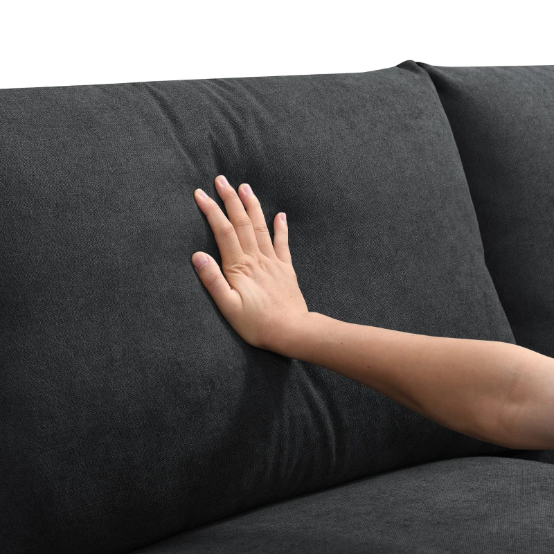 Modern L-Shaped 4-Seat Polyester Fabric Sectional Sofa Set with Convertible Ottoman and 2 Free Pillows, for Living Room, Black