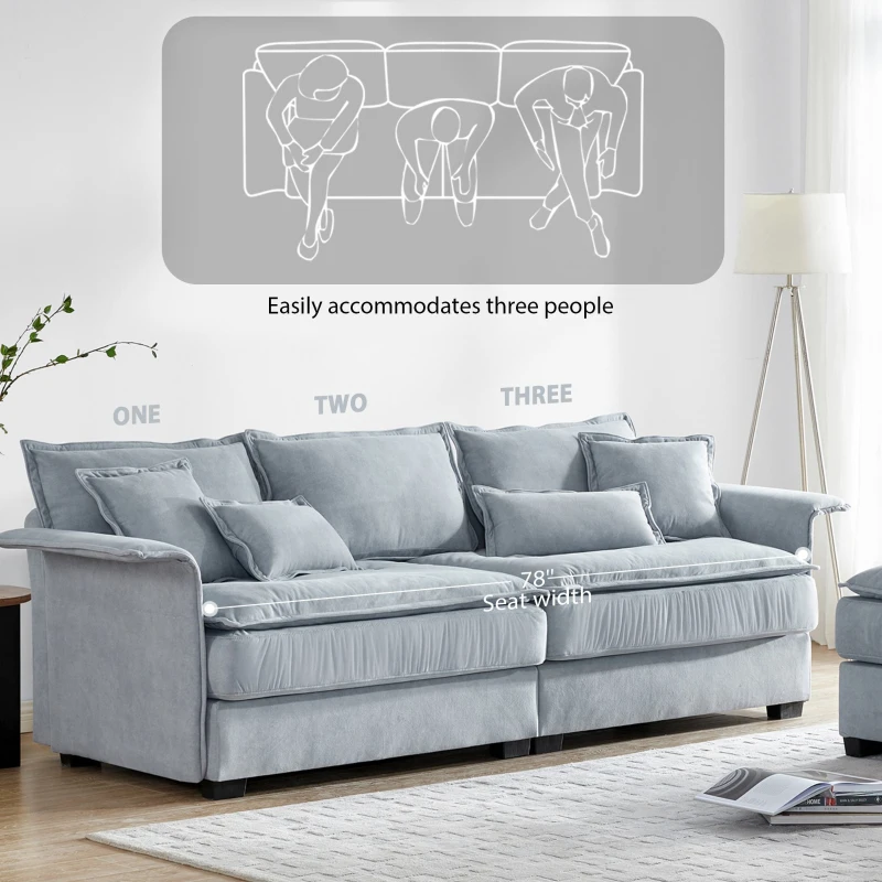 Oversized Luxury Sectional Sofa with Bentwood Armrests, Double Cushions, Ottoman, 4-Seat, L Shape Couch for Living Room, Blue