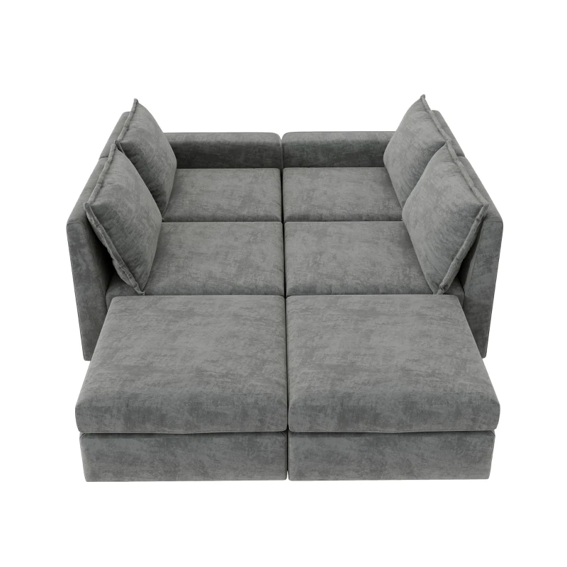 115" Chenille Modular Sectional 6-Seat Sleeper Sofa with Ottoman, U-Shaped Reversible Couch, for Living Room, 115″ L x 58″ W x 32″ H, Gray
