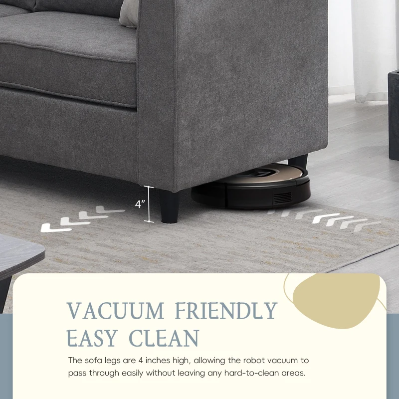 91" x 91" Modern Upholstered Living Room Sectional Sofa, L Shape Couch with 3 Pillows, Easy Assembly, 91″ L x 91″ W x 33.5″ H, Gray