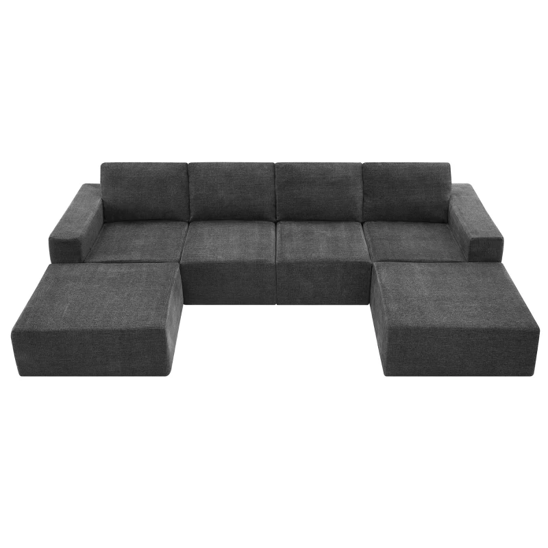 110" x 72" Luxury Chenille Upholstered Floor Couch Set with Foam-Filled, U Shaped Sofa for Living Room, Free Combination, Dark Gray