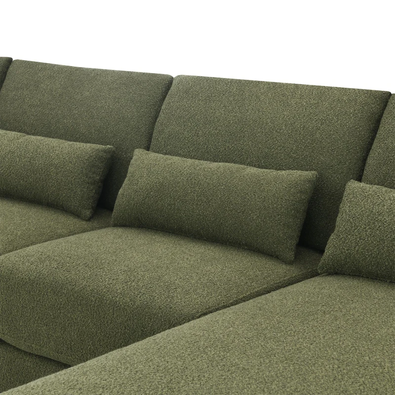 Oversized Deep Seat Sectional Sofa with Reversible Chaise, Loop Yarn Fabric, 5-Seat Couch for Living Room, 120″ L x 61″ W x 33″ H, Green