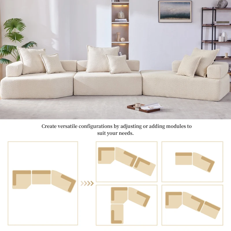 Oversized Modular Sectional Sofa with 3-Piece Free Combination, Convertible Sleeper Couch for Living Room, 156" L x 47.5" W x 24.5" H, Beige