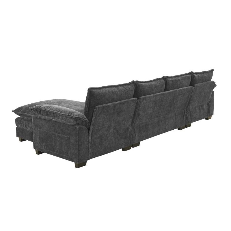 118" x 55" Modern L-Shaped Chenille Cloud Sofa with Double Seat Cushions and Chaise Lounge, 5-Seat Couch for Living Room, Gray