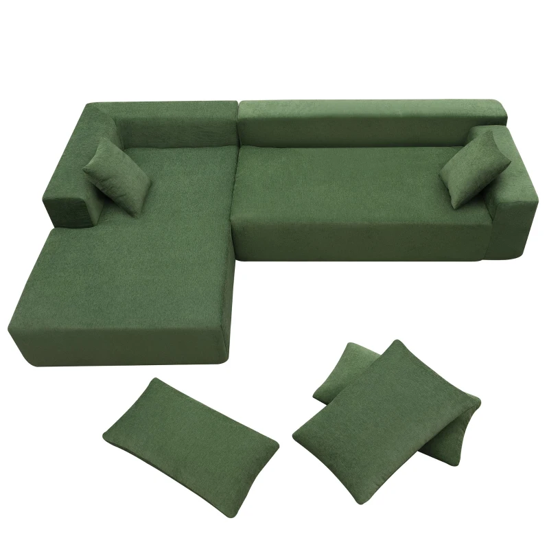 109" x 68" Modern Minimalist Upholstered Sleeper Couch with Square Arms and Pillows, No Assembly Required, Green