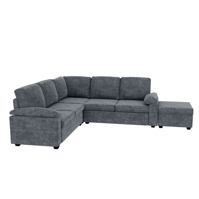 84" x 84" Modern Velvet Sectional Sofa Set with Ottoman and Armrest Pillow, 6-Seat Furniture for Living Room, 84″ L x 84″ W x 35″ H, Gray