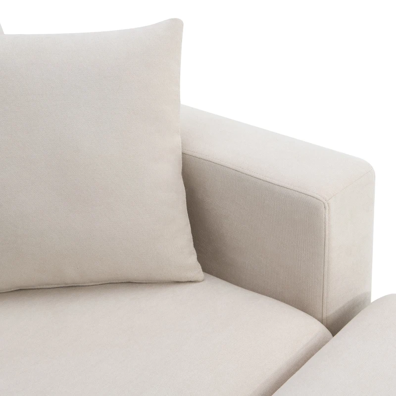 Modern L-Shaped 4-Seat Polyester Fabric Sectional Sofa Set with Convertible Ottoman and 2 Free Pillows, for Living Room, Beige