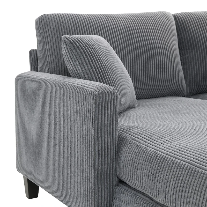 87" x 61" Modern L-Shaped Corduroy Sofa with Reversible Chaise, 4-Seat, Couch with Pillows for Living Room, 87″ L x 61″ W x 33″ H, Gray
