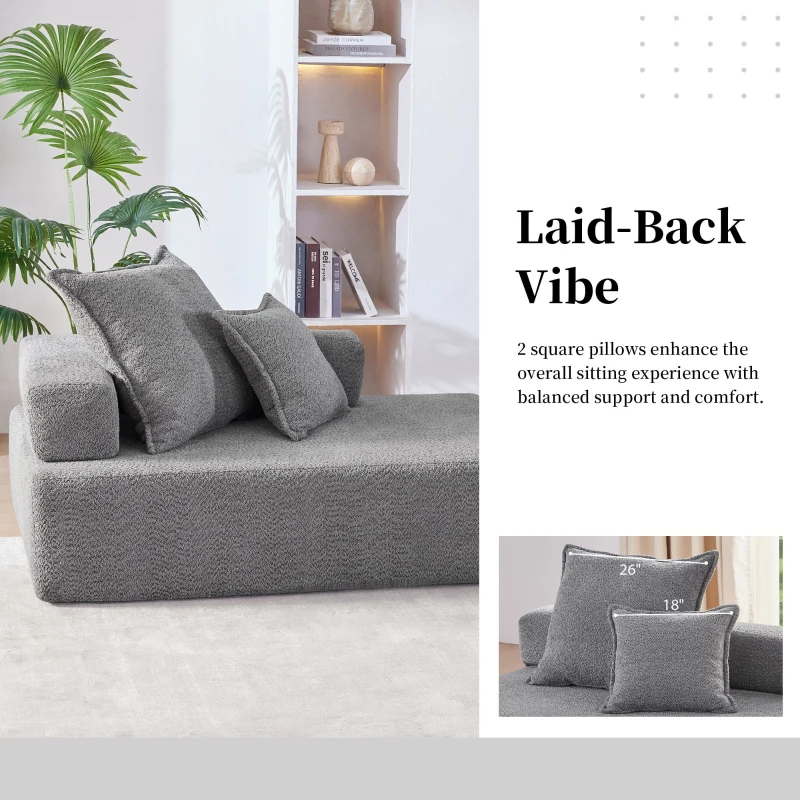 Oversized Modular Sectional Sofa with 2-Piece Free Combination, Spacious Sofa Bed for Living Room, 103.5" L x 47.5" W x 24.5" H, Gray