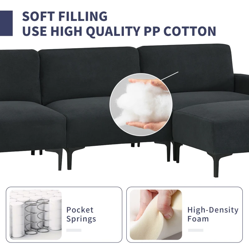 103.5" Modern L-Shaped 4-Seat Velvet Fabric Sectional Sofa Set with Convertible Ottoman, Freely Combinable for Living Room, Dark Grey