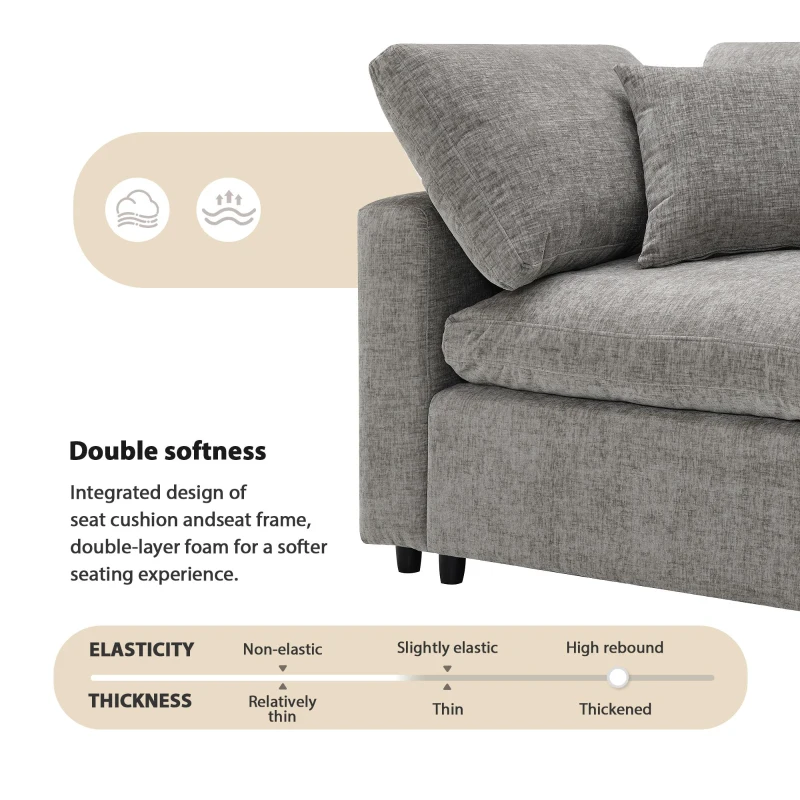 130" x 65" Modern Modular Cloud Sofa Bed with Ottoman, 6-Seat, Convertible U Shaped Sofa for Living Room, Apartment, Gray