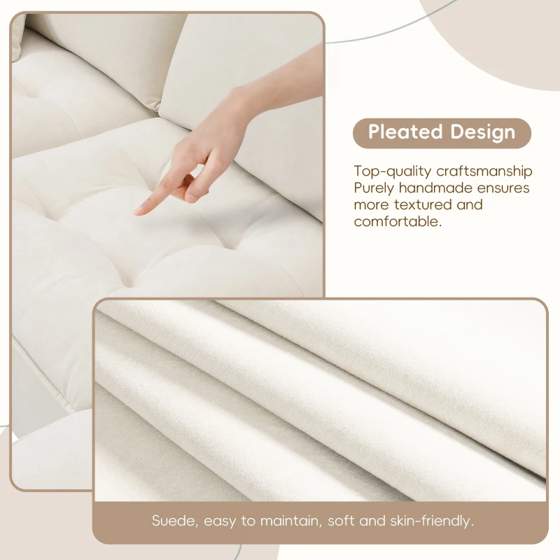 100" Modern L-Shaped Convertible Sectional Sofa with Free Pillows, 4-Seat Sofa for Living Room, 100″ L x 59″ W x 34″ H, Beige