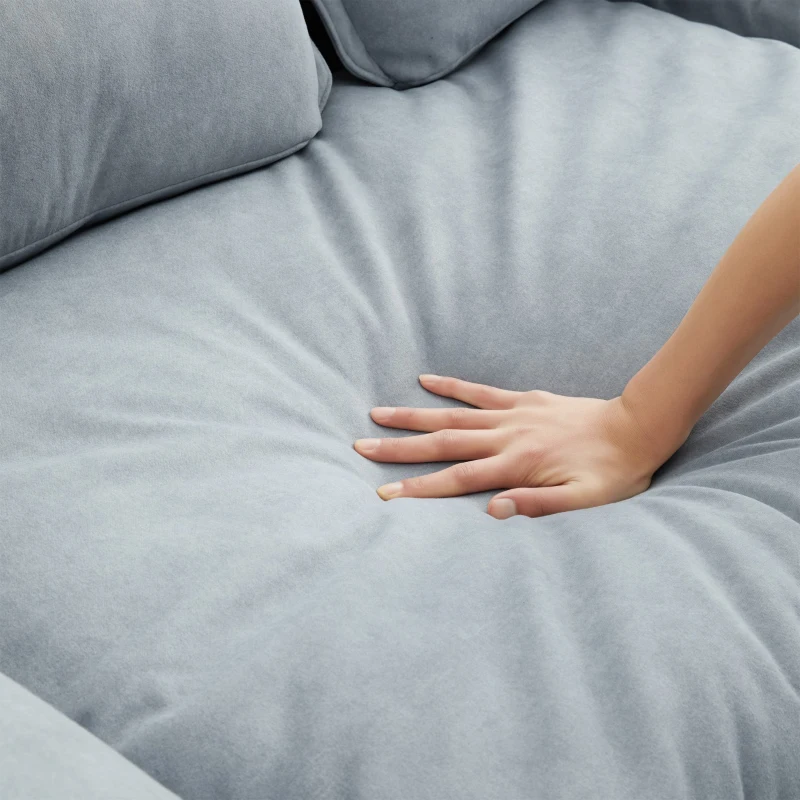 Oversized Luxury Sectional Sofa with Bentwood Armrests, Double Cushions, Ottoman, 4-Seat, L Shape Couch for Living Room, Blue