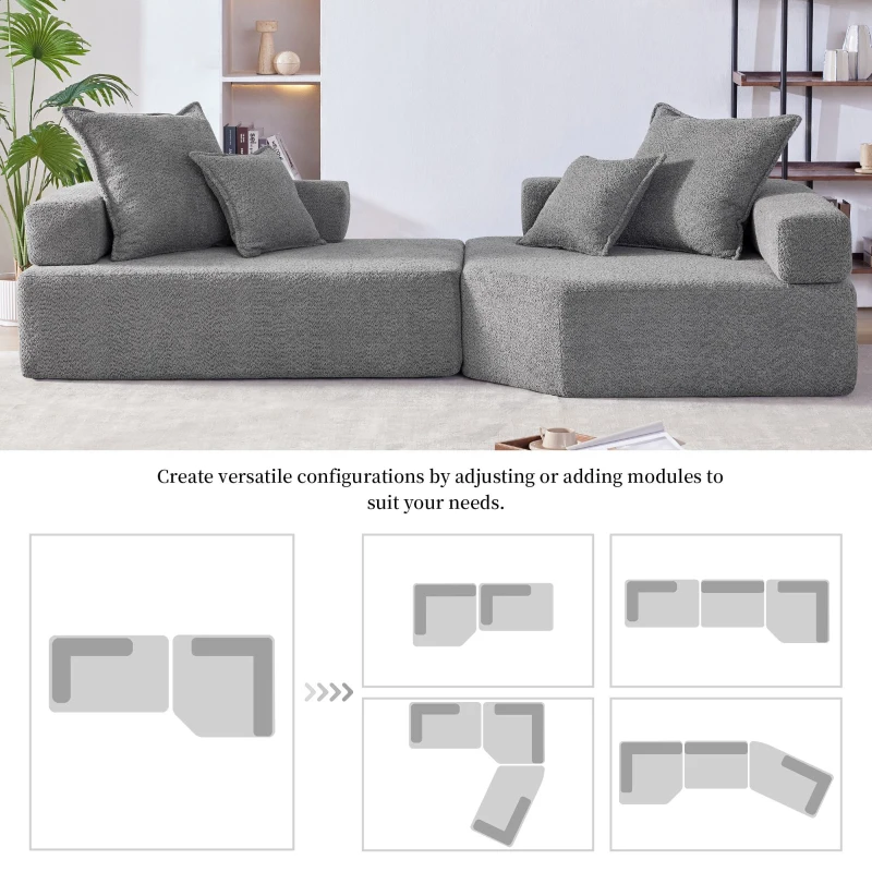 Oversized Modular Sectional Sofa with 2-Piece Free Combination, Spacious Sofa Bed for Living Room, 103.5" L x 47.5" W x 24.5" H, Gray