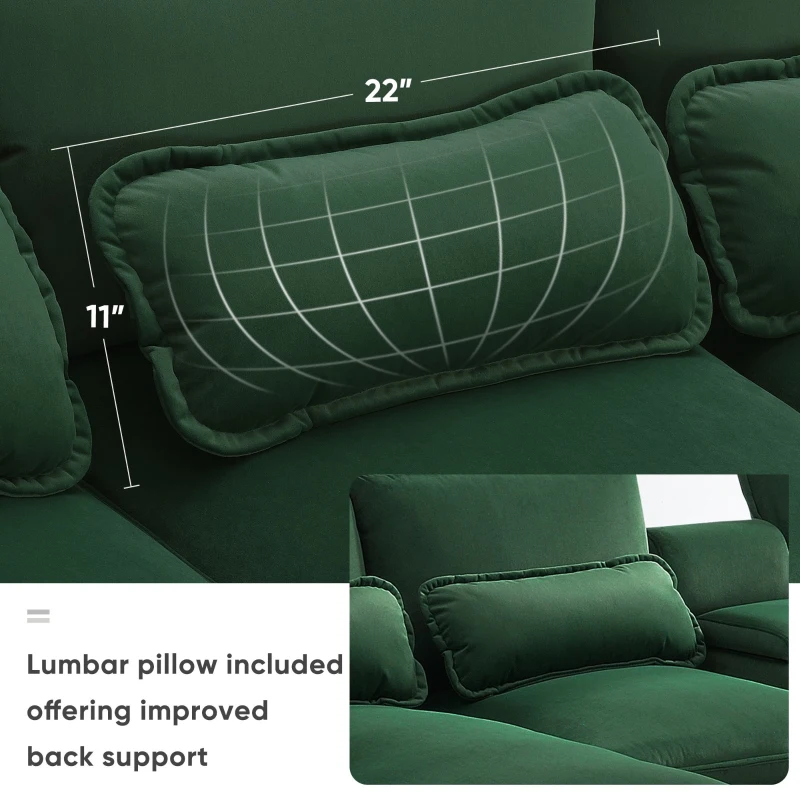 123" Modern U-Shaped 6-Seat Upholstered Sleeper Sofa Set with Console, Cupholders, USB Ports, and Chaise, 123″ L x 55″ W x 33″ H, Green
