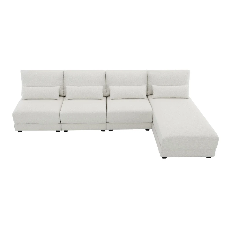 Oversized Deep Seat Sectional Sofa with Reversible Chaise, Loop Yarn Fabric, 5-Seat Couch for Living Room, 120″ L x 61″ W x 33″ H, Cream