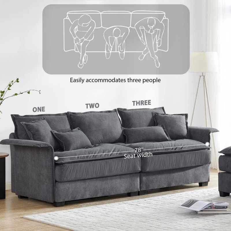 Oversized Luxury Sectional Sofa with Bentwood Armrests, Double Cushions, Ottoman, 4-Seat, L Shape Couch for Living Room, Dark Grey