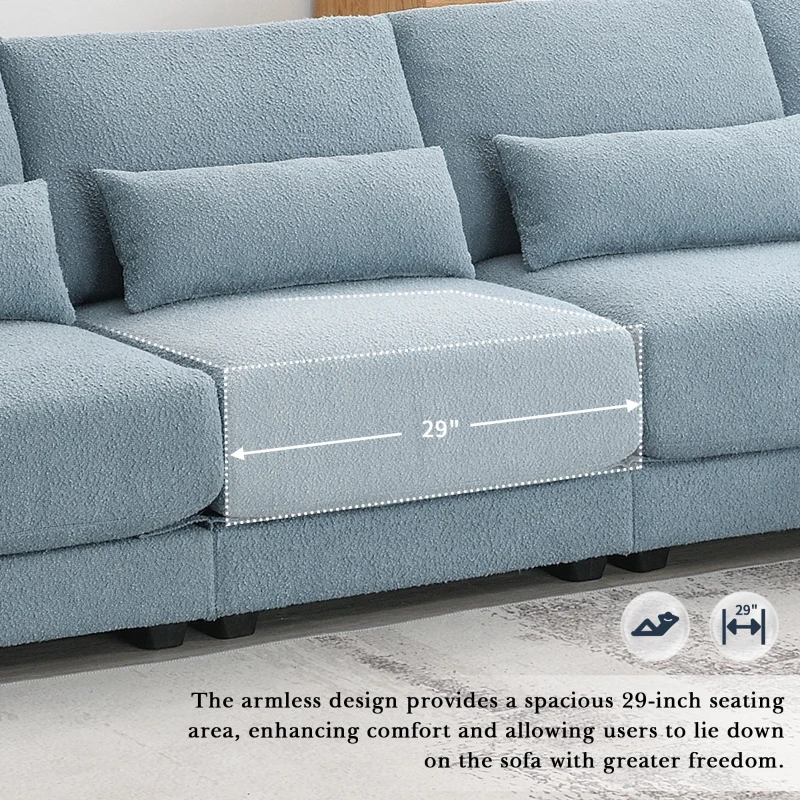 Oversized Deep Seat Sectional Sofa with Reversible Chaise, Loop Yarn Fabric, 5-Seat Couch for Living Room, 120″ L x 61″ W x 33″ H, Blue