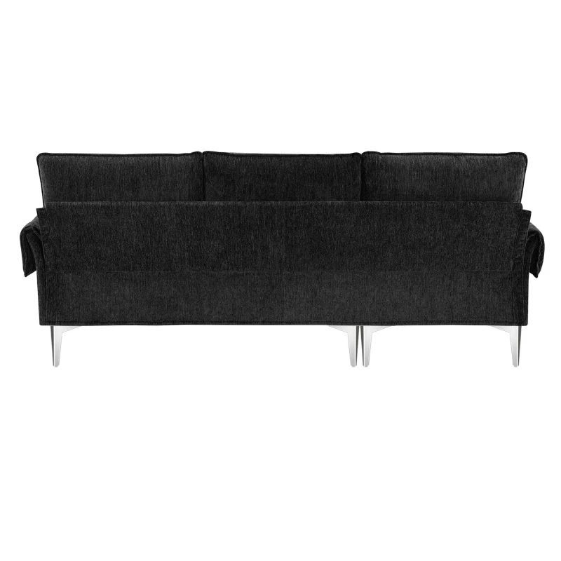 84" Modern Chenille L-Shaped Sofa with Reversible Lounge, 4-Seat, Indoor Furniture with Reversible Chaise and 2 Pillows, Black