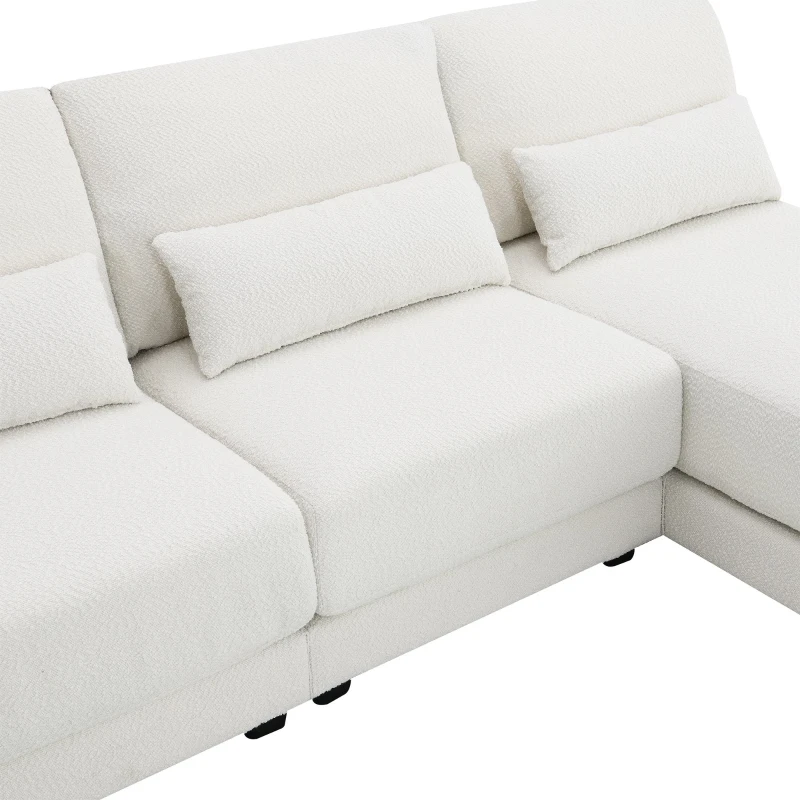 Oversized Deep Seat Sectional Sofa with Reversible Chaise, Loop Yarn Fabric, 5-Seat Couch for Living Room, 120″ L x 61″ W x 33″ H, Cream