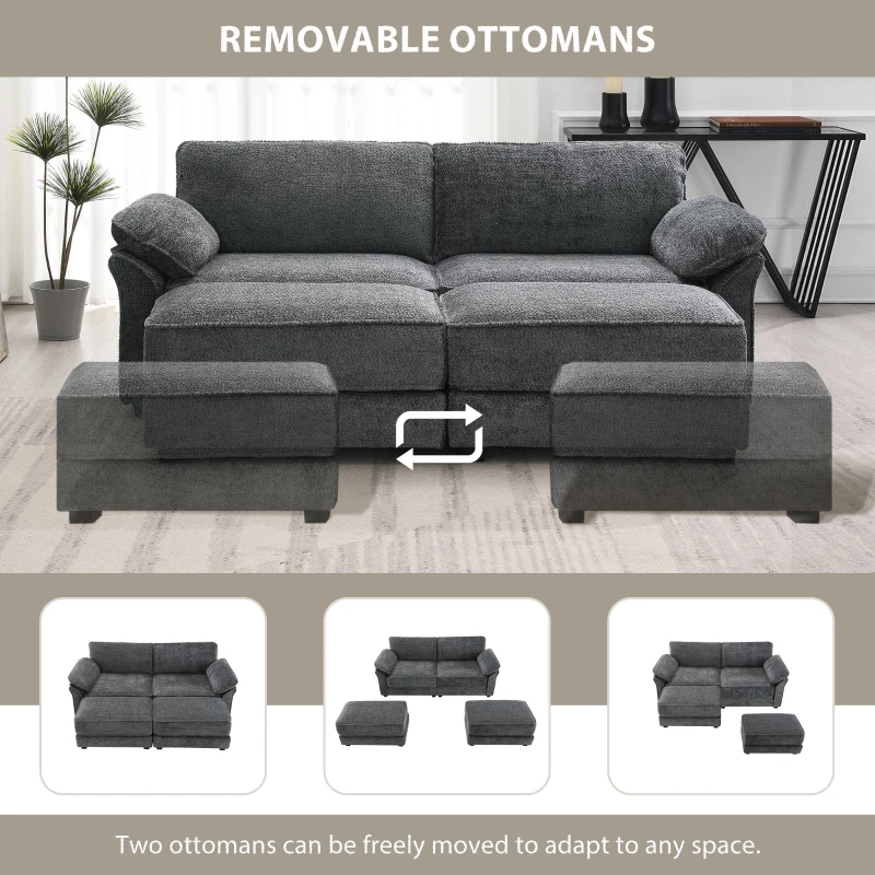 Convertible Sectional Sofa Bed Set with Ottoman, 4-Seat Loveseat for Living Room, Apartment, Office, 81″ L x 55″ W x 32″ H, Gray