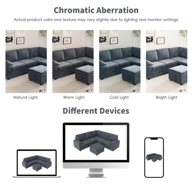 84" x 84" Modern Velvet Sectional Sofa Set with Ottoman and Armrest Pillow, 6-Seat Furniture for Living Room, 84″ L x 84″ W x 35″ H, Gray