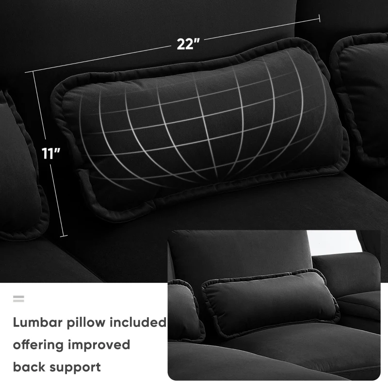 123" Modern U-Shaped 6-Seat Upholstered Sleeper Sofa Set with Console, Cupholders, USB Ports, and Chaise, 123″ L x 55″ W x 33″ H, Black