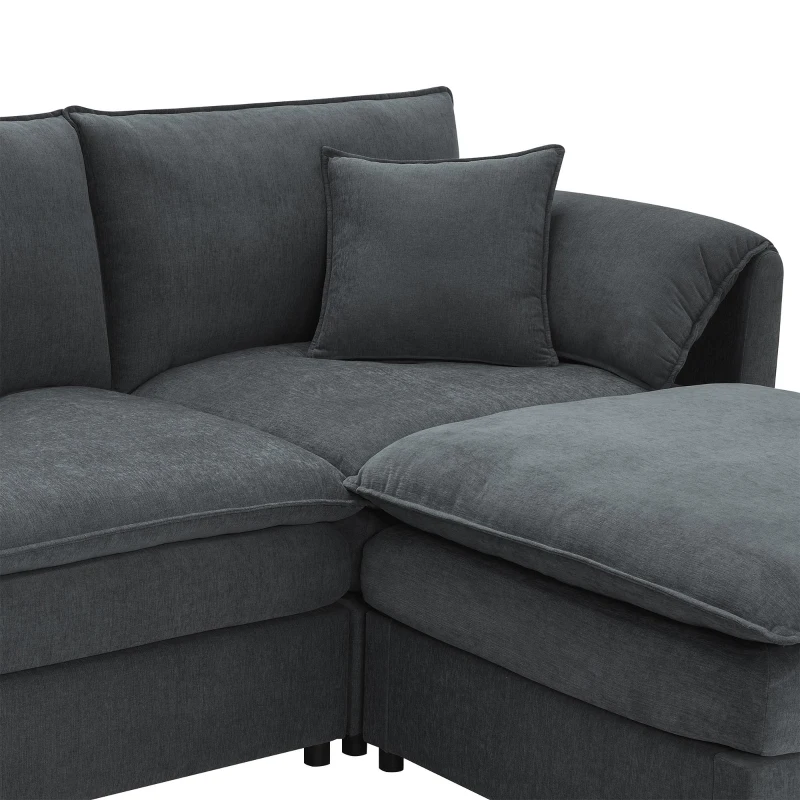 134" Chenille Modular Sectional 6 Seat Sleeper Sofa Bed with Ottomans, Double Cushions, for Living Room, 134″ L x 66″ W x 35″ H, Dark Gray