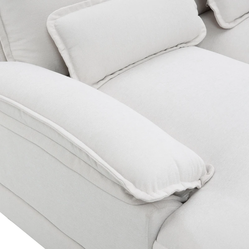 Modern U-Shaped 6-Seat Sectional Sofa with Chaise Lounge, Upholstered Sleeper Couch with Waist Pillows, 110″ L x 55″ W x 33″ H, White