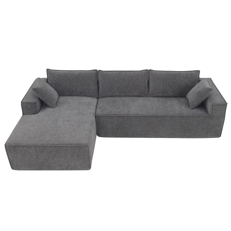 Minimalist Modular Sectional Sofa, Wrinkle-Resistant Chenille, L-Shaped Sleeper, No Assembly Required, 111.5" L x 72" W x 32" H, Gray