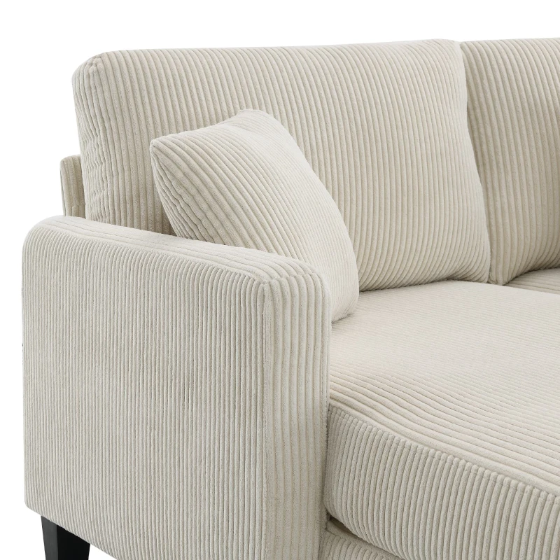 87" x 61" Modern L-Shaped Corduroy Sofa with Reversible Chaise, 4-Seat, Couch with Pillows for Living Room, 87″ L x 61″ W x 33″ H, Beige