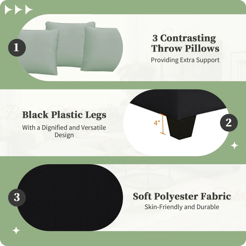 112" x 87" 7-Seater Modular Sofa with Ottoman and 3 Pillows, L-Shaped Fabric Couch Set, Modern Living Room Furniture, Black