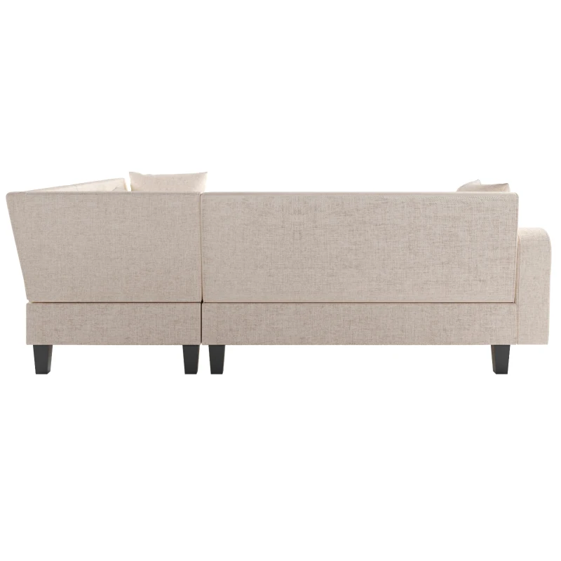 87" Modern Sectional Sofa with Coffee Table, Ottoman, Armrests, 6 Pillows, 6-Seat Couch for Living Room, 87″ L x 87″ W x 30″ H, Beige