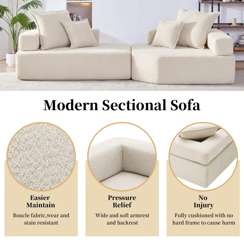 Oversized Modular Sectional Sofa with 2-Piece Free Combination, Spacious Sofa Bed for Living Room, 103.5" L x 47.5" W x 24.5" H, Beige