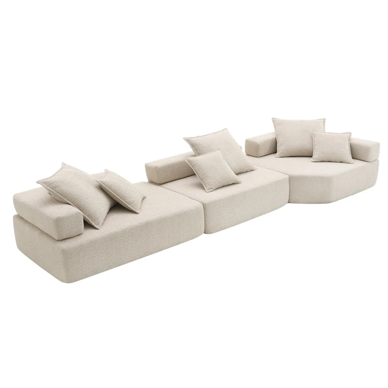 Oversized Modular Sectional Sofa with 3-Piece Free Combination, Convertible Sleeper Couch for Living Room, 151.5" L x 47.5" W x 24.5" H, Beige
