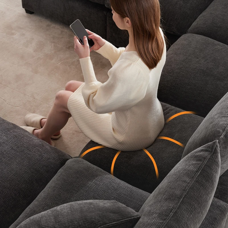 110" Modern U Shape Modular Sofa with 2 Pillows, 6 Seat Chenille Sectional Couch Set, Freely Combinable, 110″ L x 57″ W x 37″ H, Black+Gray