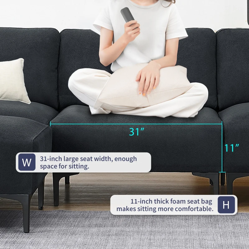 103.5" Modern L-Shaped 4-Seat Velvet Fabric Sectional Sofa Set with Convertible Ottoman, Freely Combinable for Living Room, Dark Grey