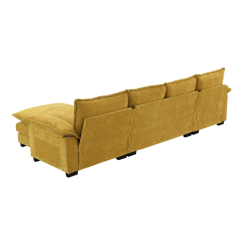 118" x 55" Modern L-Shaped Chenille Cloud Sofa with Double Seat Cushions and Chaise Lounge, 5-Seat Couch for Living Room, Ginger