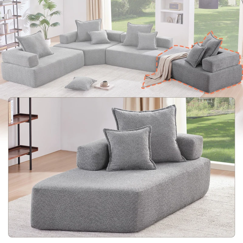 Luxury Boucle Convertible Sleeper Couch, Oversized Modular U Shaped Sectional Sofa, for Living Room, 68" L x 36" W x 24.5" H, Gray