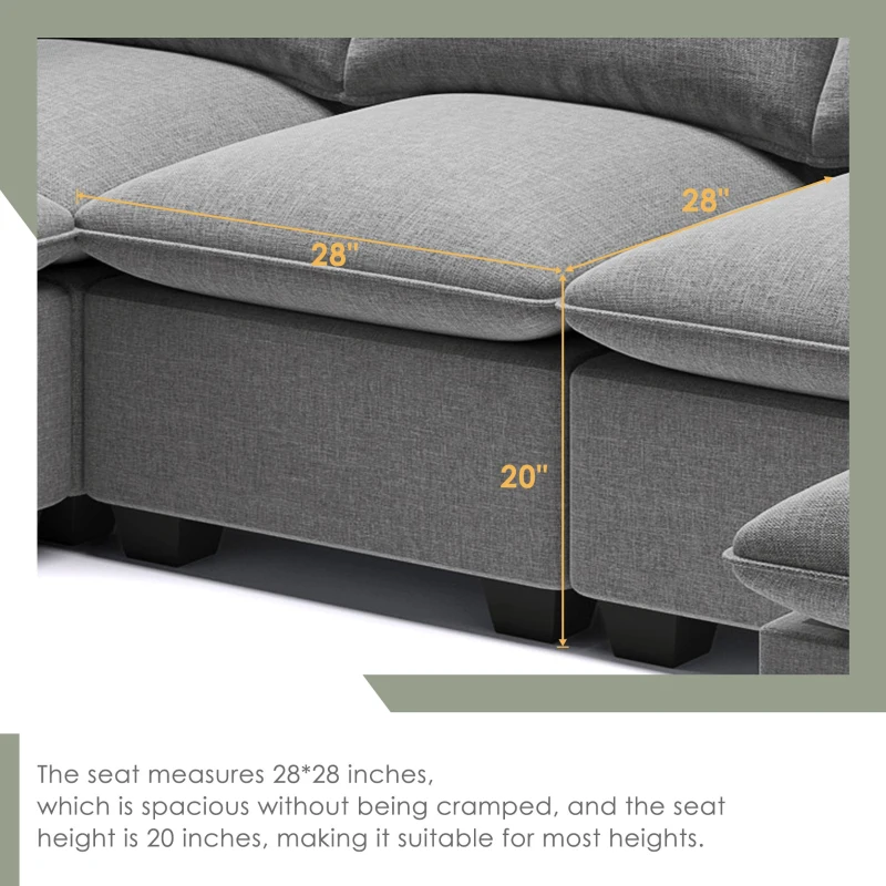 120" x 93" Modern U-Shape Modular Sofa with Storage Ottoman and 2 Pillows, 7-Seat Freely Combinable Furniture for Living Room, Gray