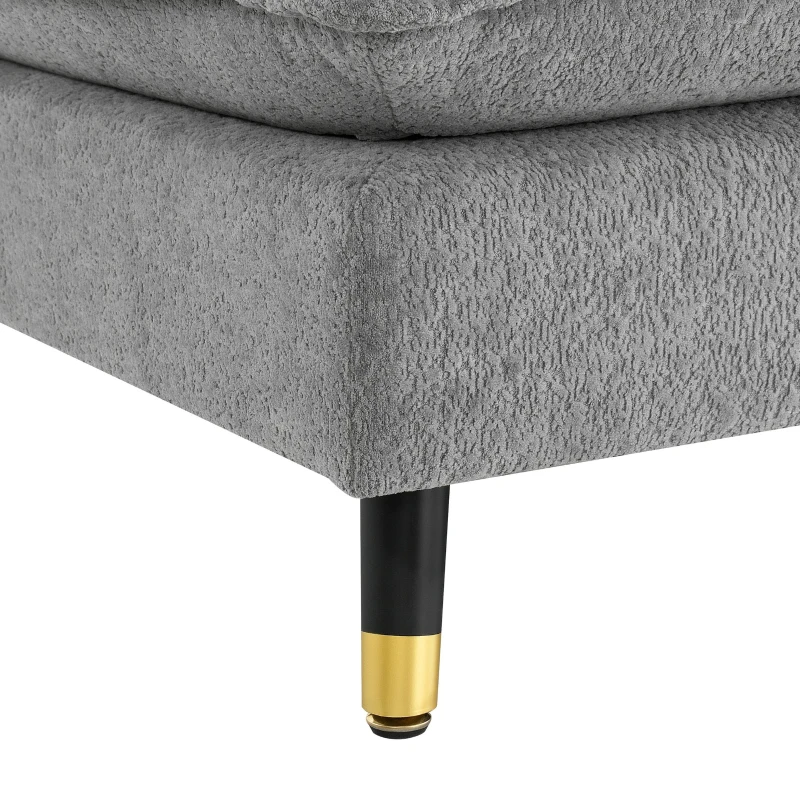 106" L-Shaped Convertible Tufted Sectional Sofa with 4-Seat, Adjustable Legs, Movable Ottoman for Living Room, 106″ L x 66.5″ W x 34″ H, Gray